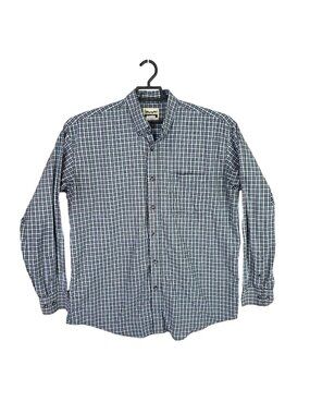 Mens Wrangler Riata Black Blue Plaid Button Up Shirt Long Sleeve Cotton Blend L